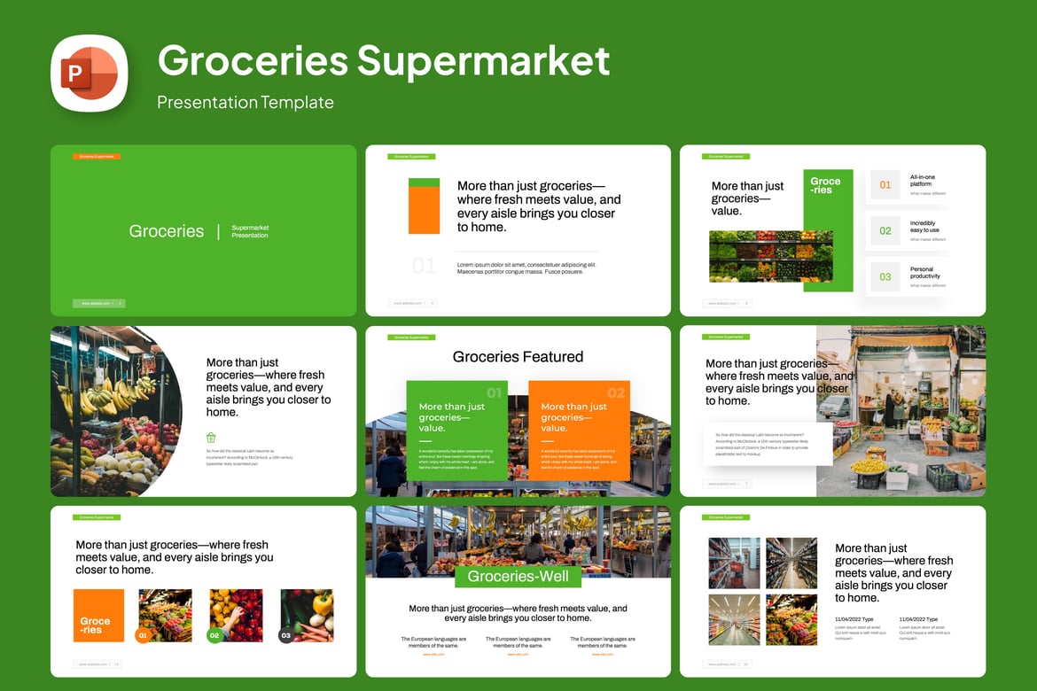 Template PowerPoint Supermarket Serba Guna yang Menarik