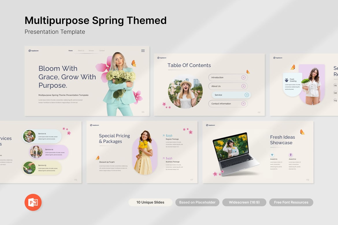 Template Presentasi PowerPoint Bertema Musim Semi yang Serbaguna