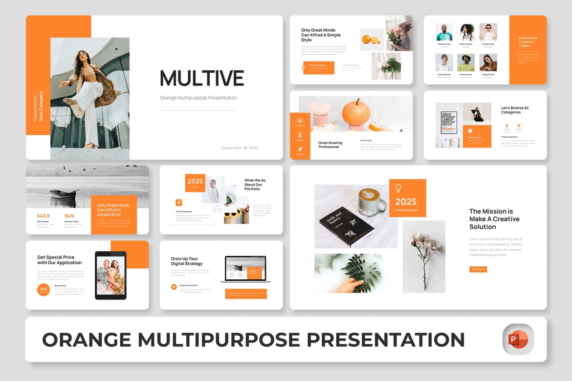 Template Presentasi PowerPoint Multive - Warna Oranye yang Menarik