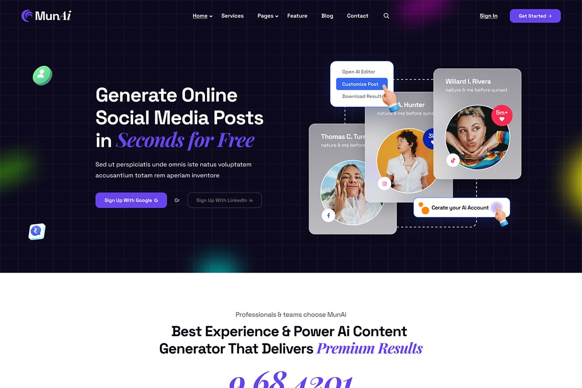 MunAi | Template Website Penulisan AI dan Copywriting yang Menarik