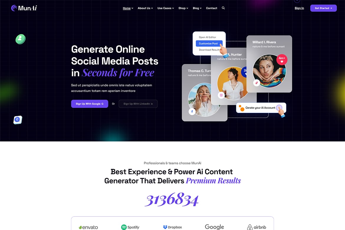Template Website MunAi - Solusi Cerdas untuk Penulisan AI dan Copywriting