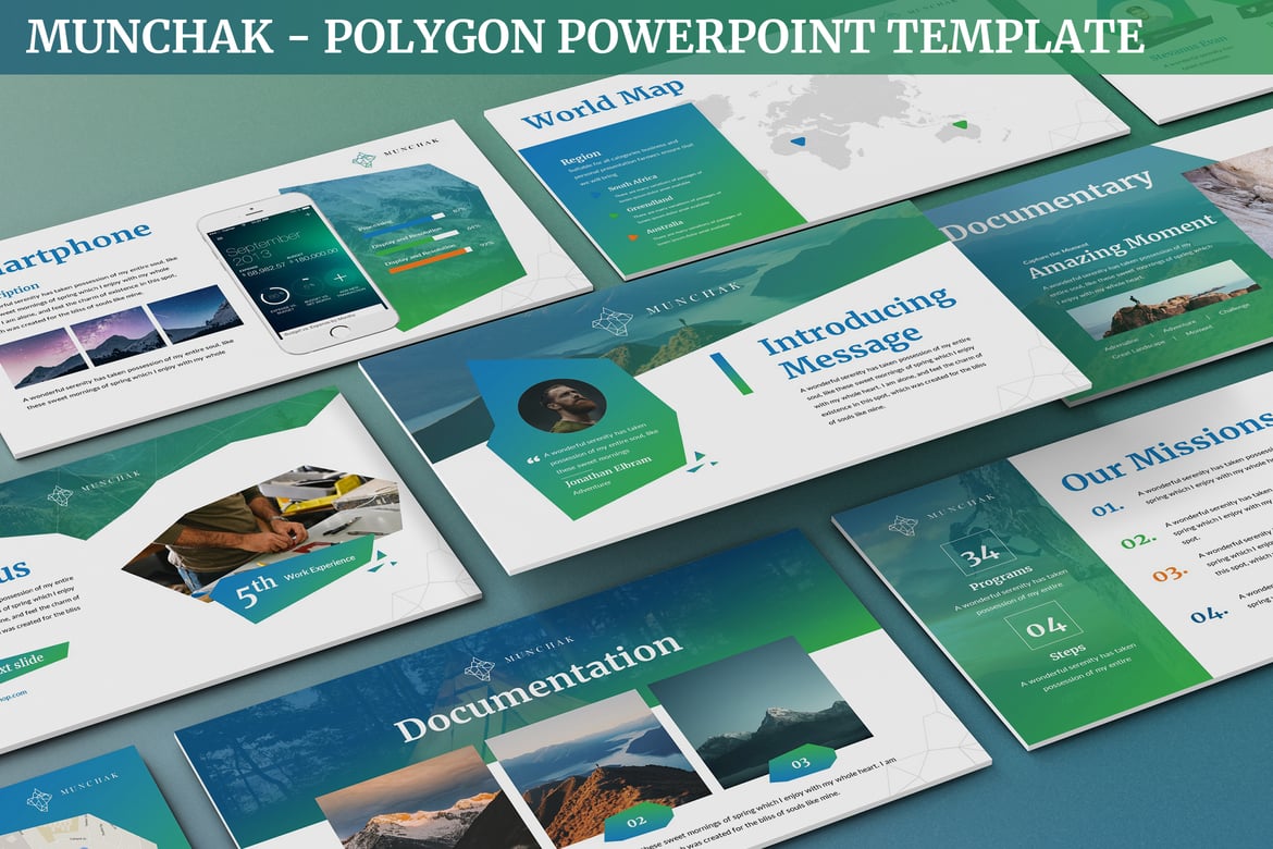 Template Presentasi Munchak - Desain Polygon Modern untuk PowerPoint