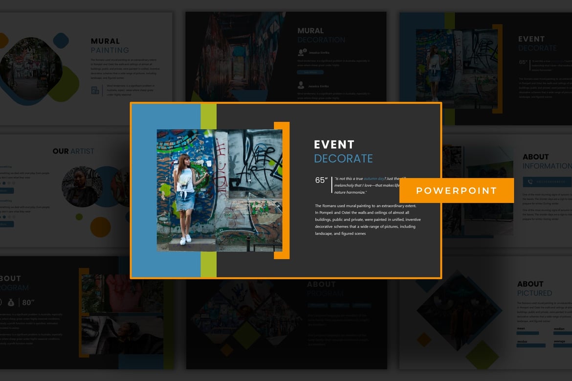 Template Presentasi Powerpoint Mural - 5 Variasi Warna Menarik