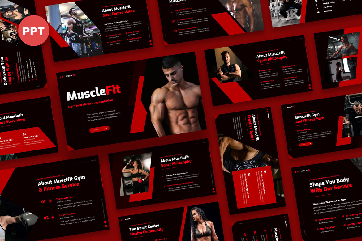 Template Presentasi Powerpoint Musclefit untuk Gym & Fitness