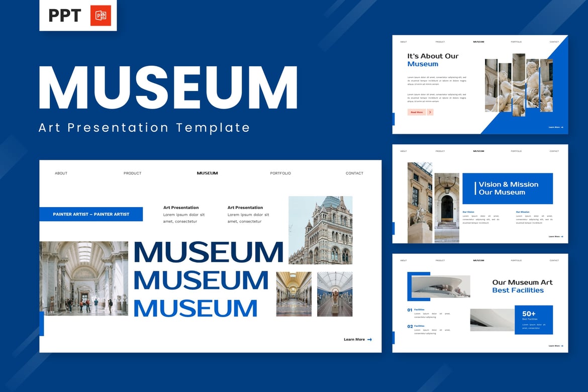 Template Presentasi PowerPoint Museum dan Seni yang Memukau