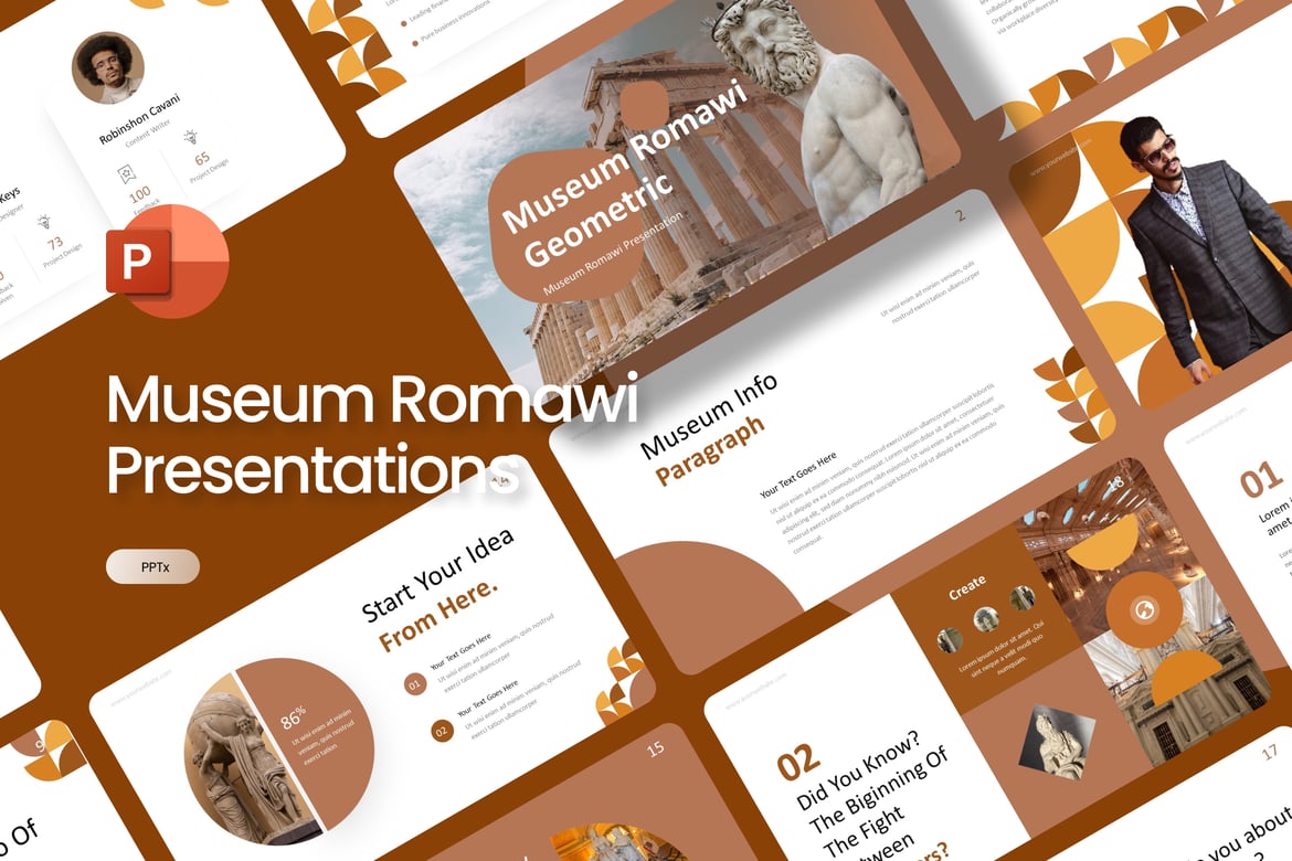 Template Presentasi PowerPoint Geometris Museum Romawi yang Menarik