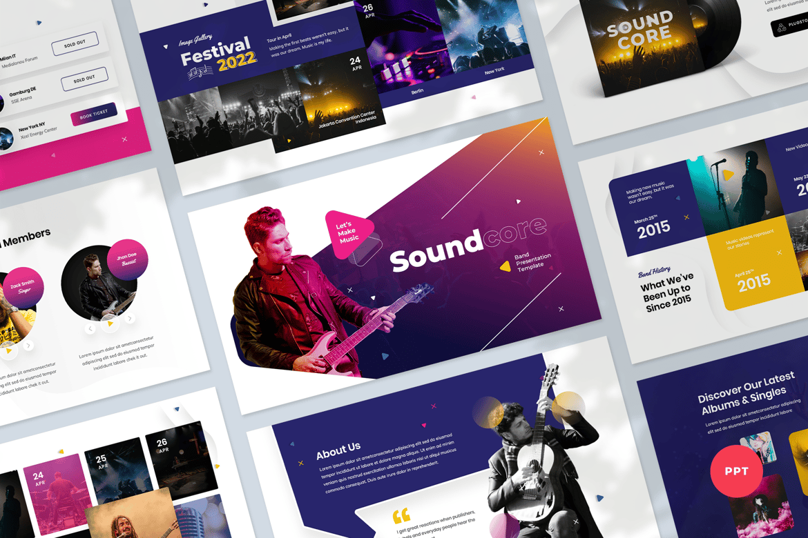 Template Presentasi PowerPoint Musik & Band yang Menarik