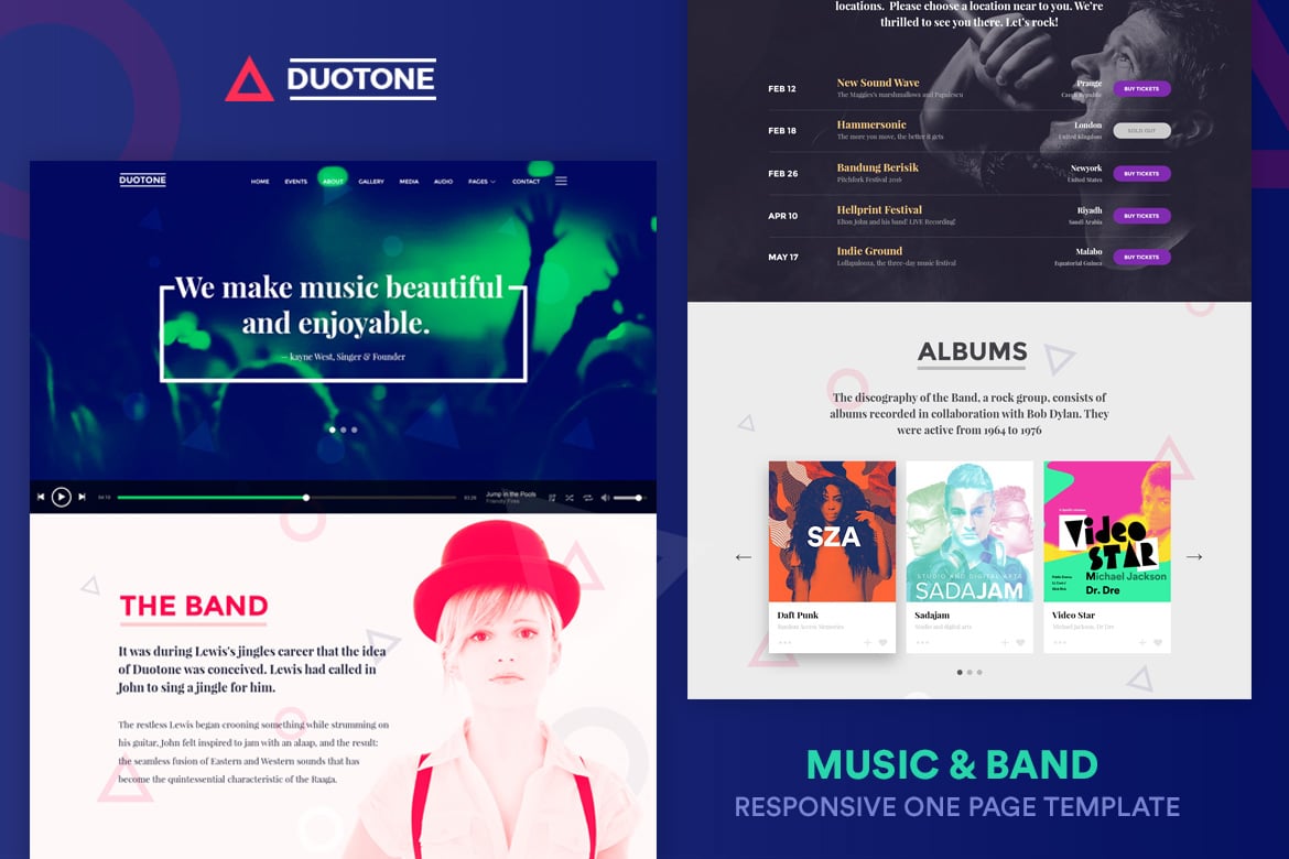 Template Website Responsif untuk Musik & Band - Duotone yang Dinamis