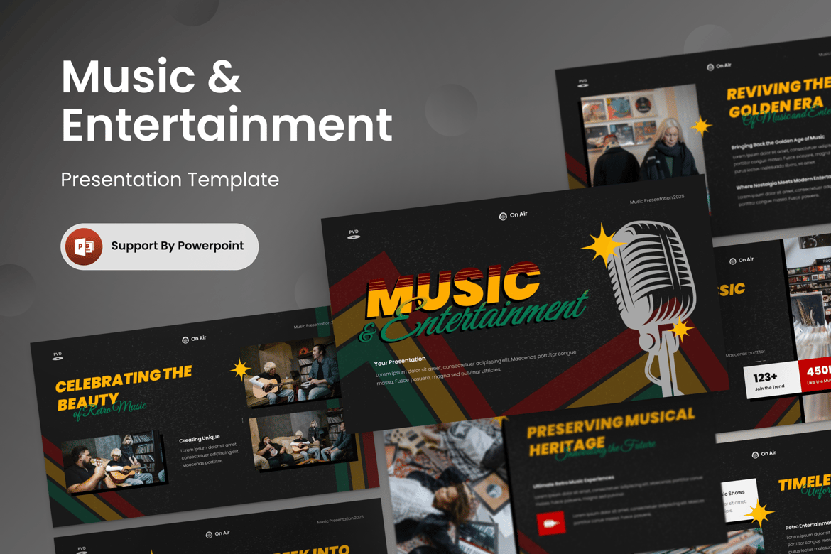 Template PowerPoint Musik & Hiburan yang Menarik