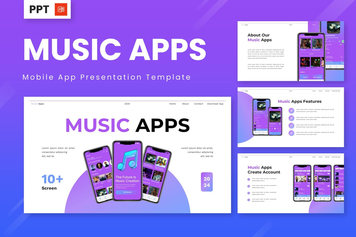 Template Presentasi PowerPoint Aplikasi Musik yang Menarik
