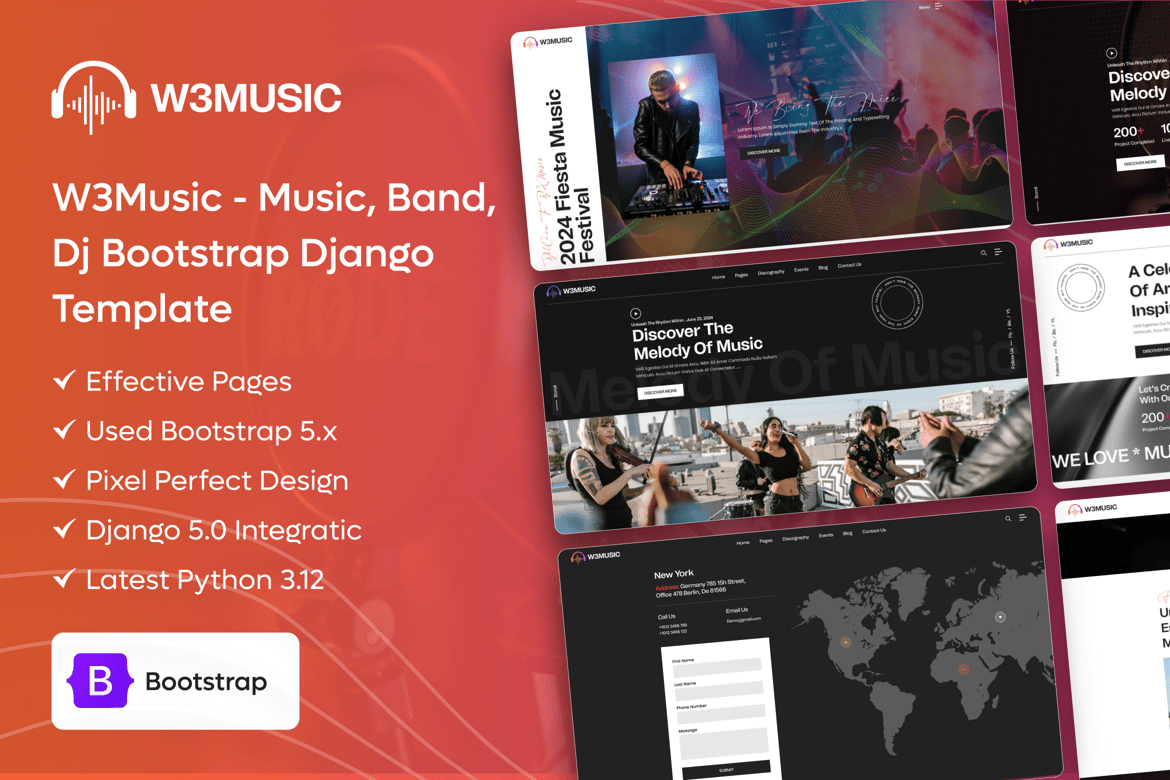 Template Website Musik dan Band Bootstrap Django yang Menarik