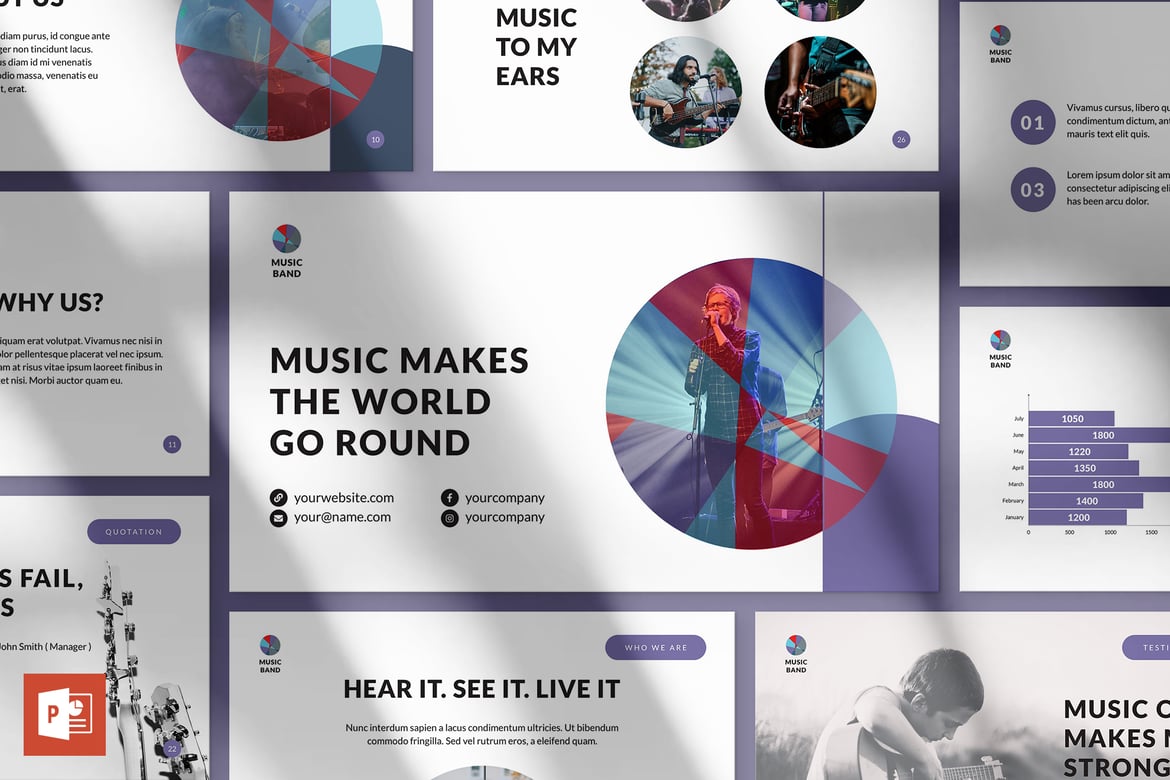 Template Presentasi PowerPoint untuk Band Musik yang Menarik