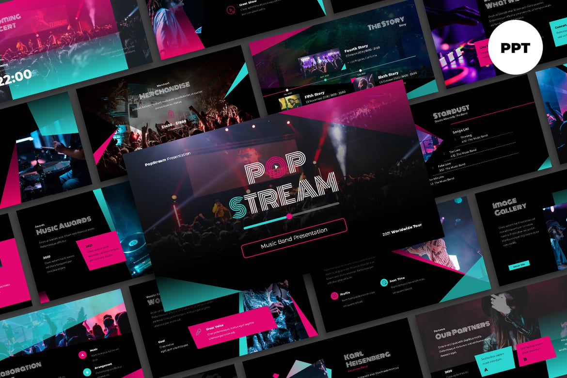 Template Presentasi PowerPoint untuk Band Musik Popstream