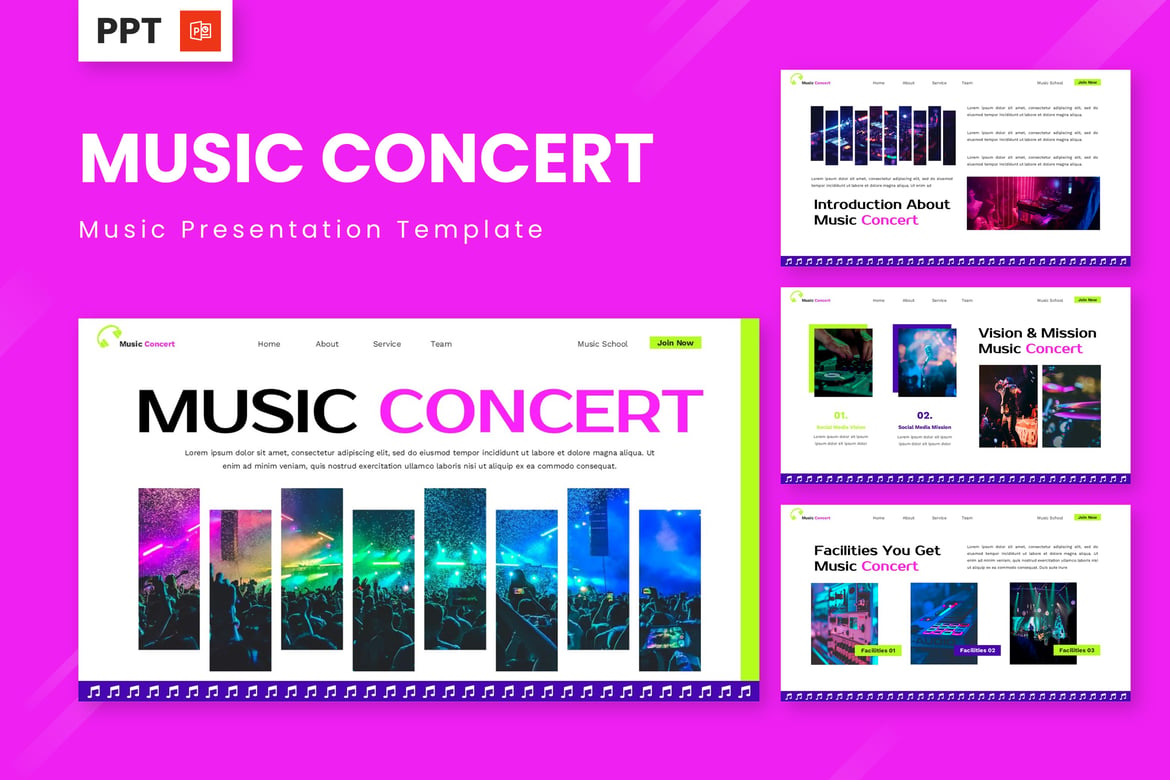 Template Presentasi Powerpoint Konser Musik yang Menarik