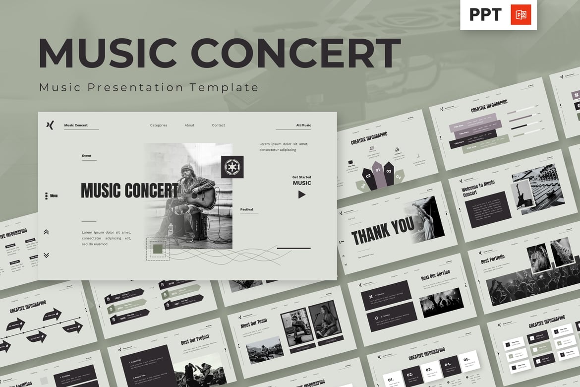 Template PowerPoint Konser Musik yang Menarik
