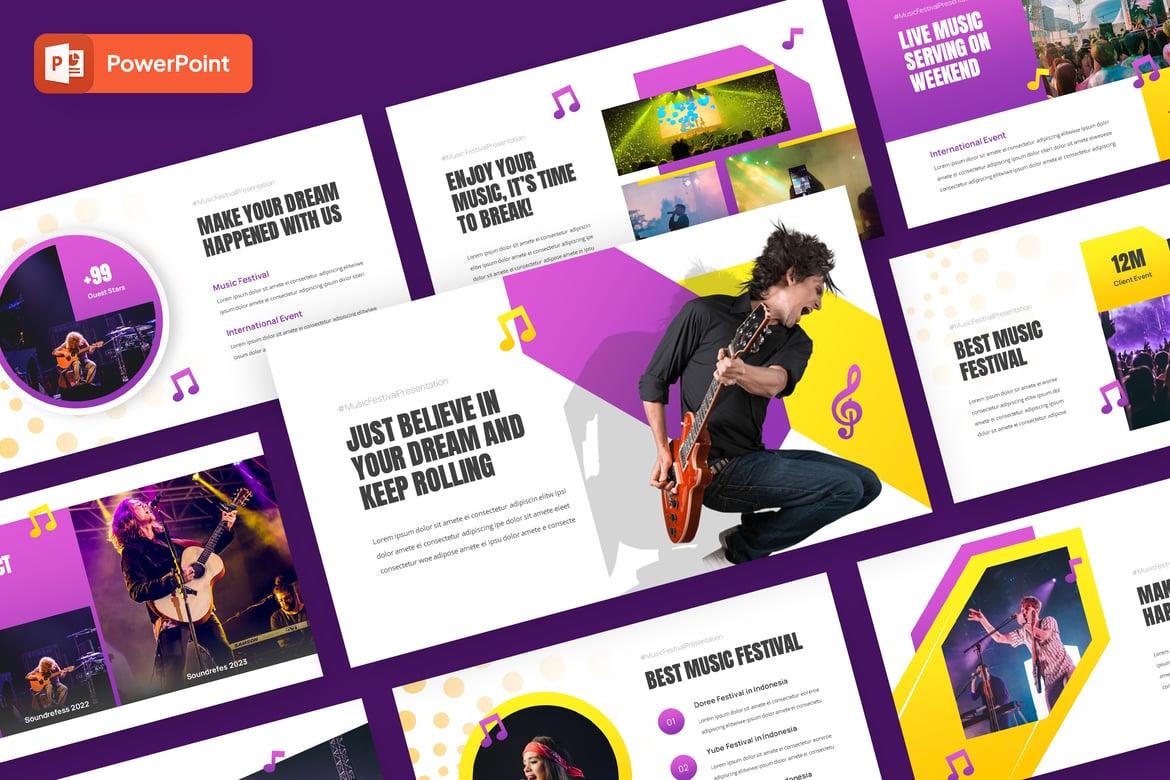 Template Presentasi PowerPoint Festival Musik yang Menarik