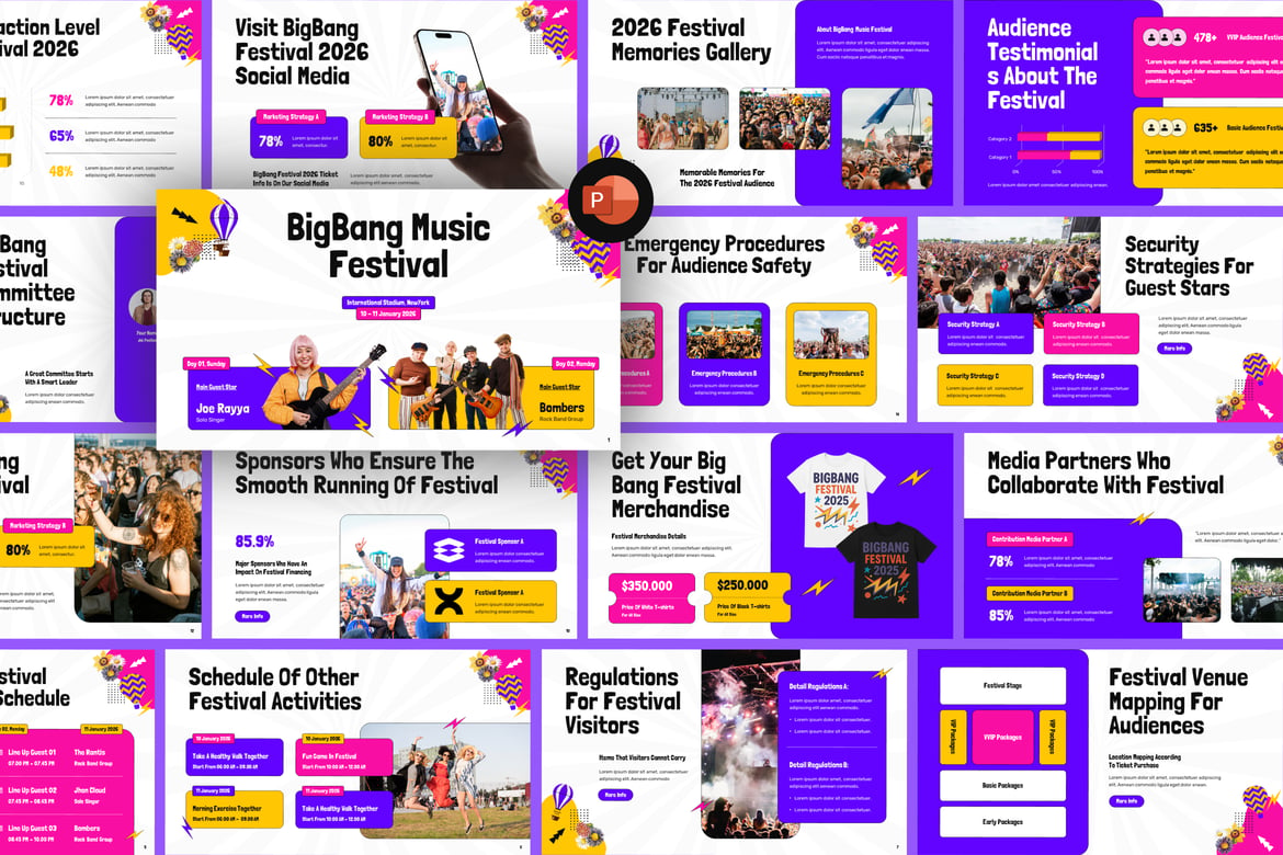 Template Presentasi PowerPoint Festival Musik yang Menarik