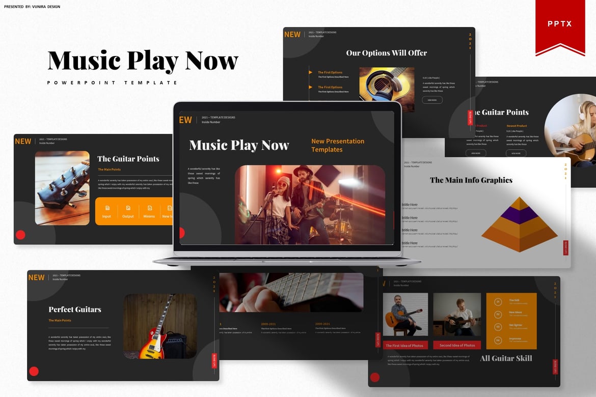 Template Presentasi PowerPoint Musik Play Now yang Menarik
