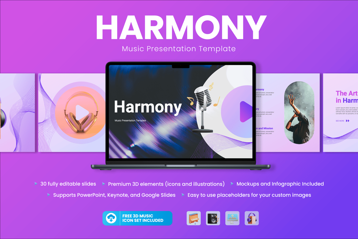 Template Presentasi PowerPoint Musik yang Modern dan Menarik