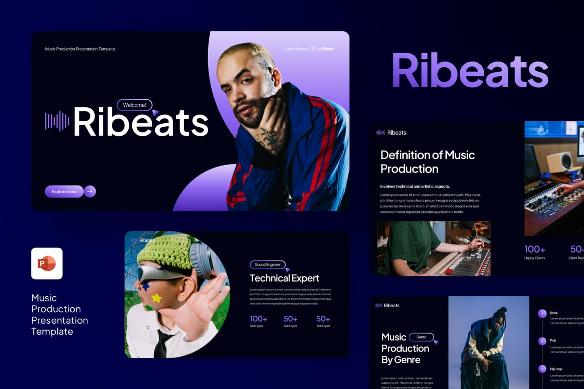 Template Presentasi PowerPoint Produksi Musik yang Menarik