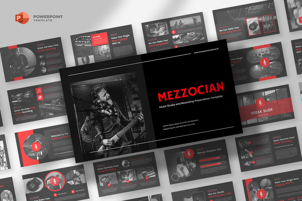 Template Powerpoint Produksi Musik dan Studio Rekaman yang Profesional
