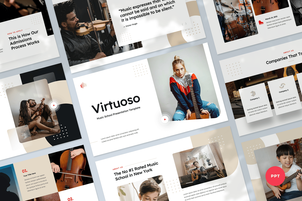 Template Presentasi PowerPoint Sekolah Musik yang Modern dan Profesional