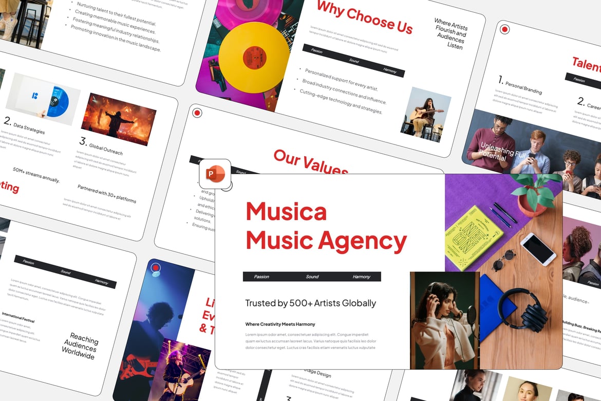 Template PowerPoint Presentasi Musik - Musica Agency
