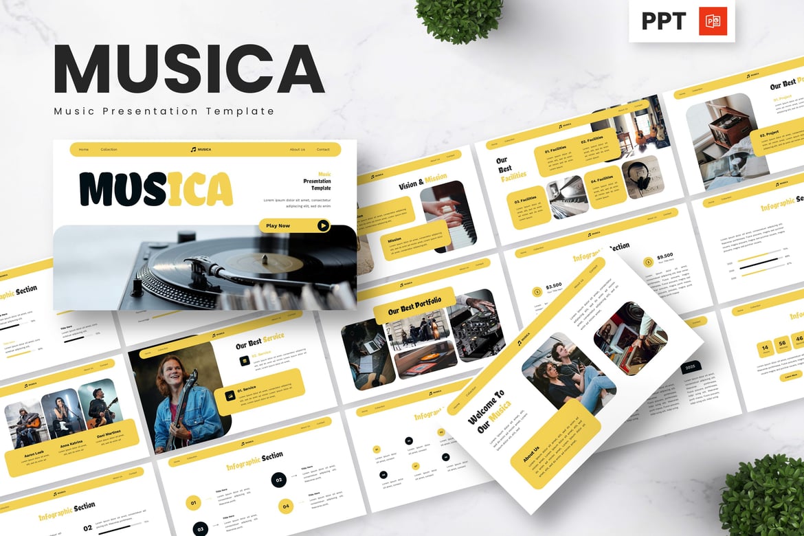 Musica - Template Presentasi PowerPoint Musik yang Menarik