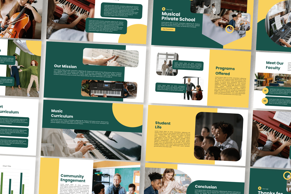 Template Presentasi PowerPoint Sekolah Musik yang Kreatif dan Modern