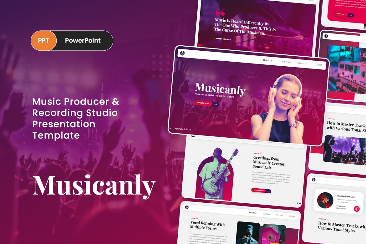 Musicanly - Template Presentasi PowerPoint untuk Produser Musik