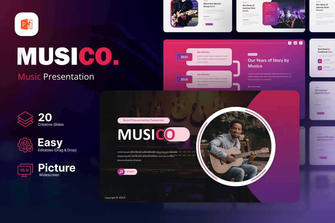 Musico – Template PowerPoint Musik yang Menarik