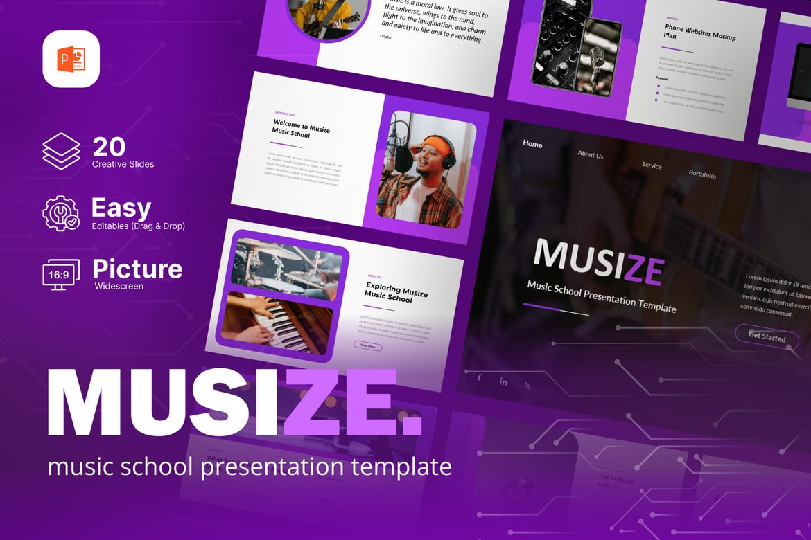 Template Presentasi Musize - Powerpoint Sekolah Musik yang Menarik