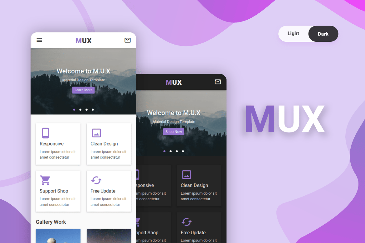 MUX - Template Web Mobile dengan Desain Material Modern