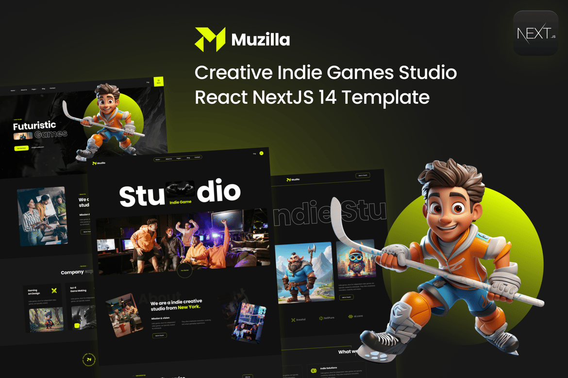 Muzilla - Template Website NextJS untuk Studio Game Indie dan E-Sports