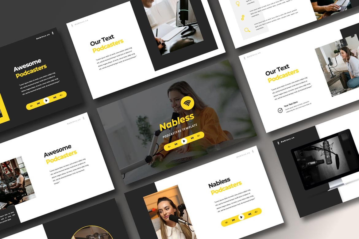 Template PowerPoint Podcaster yang Modern dan Fleksibel
