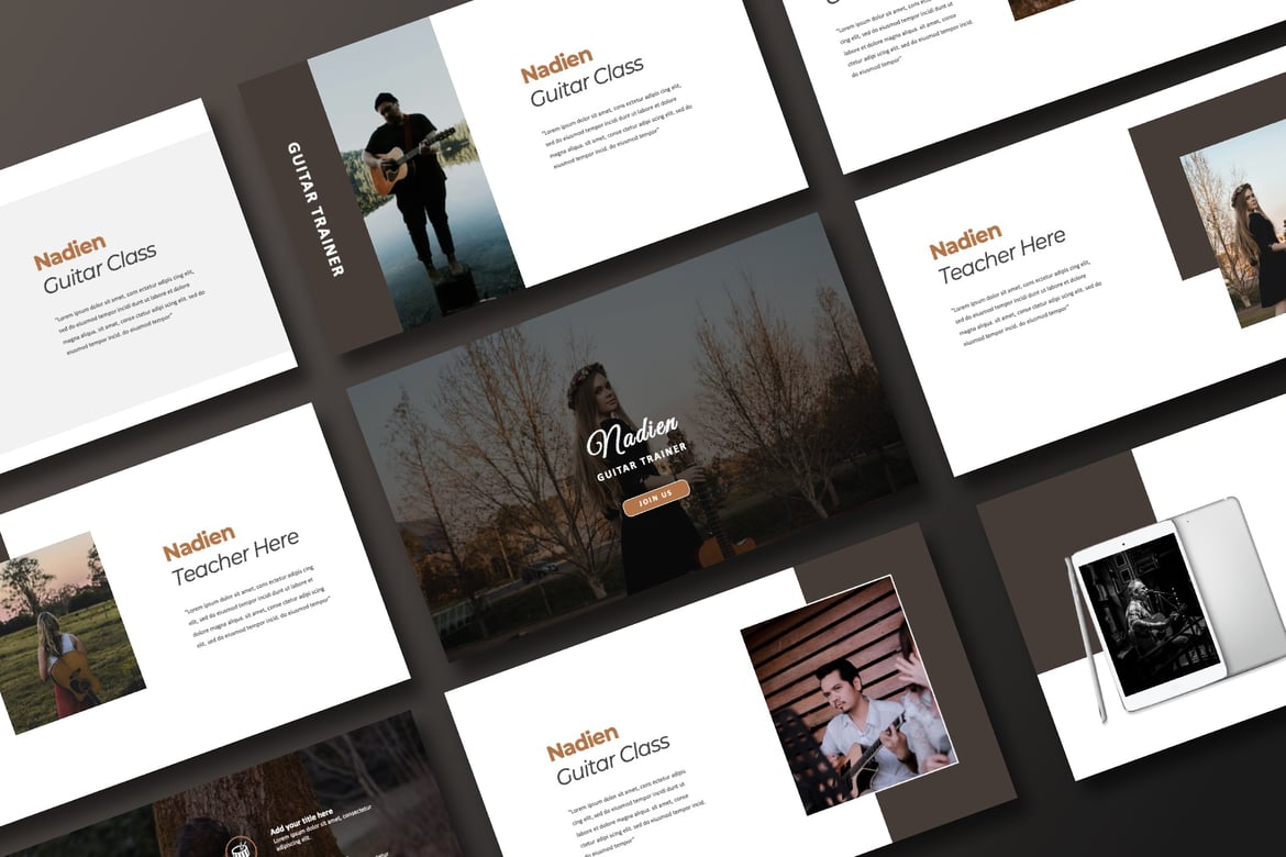 Template PowerPoint Pelatihan Gitar Nadien yang Stylish dan Fleksibel