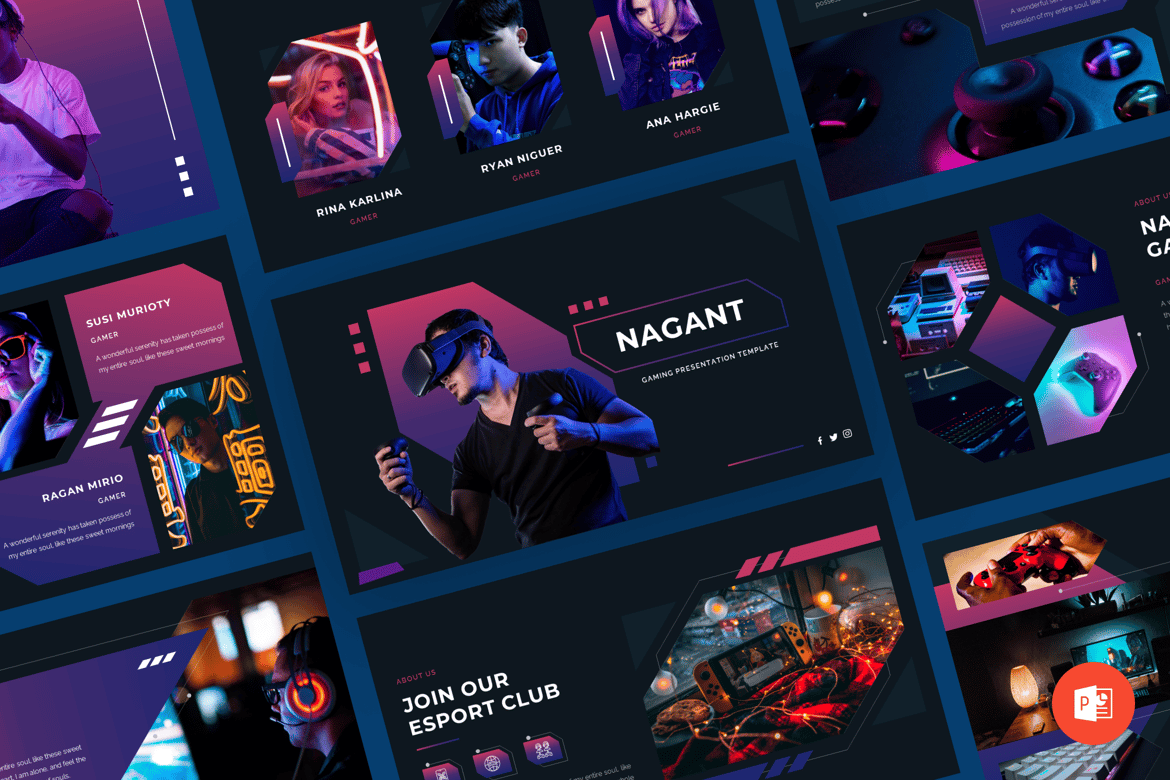 Template Presentasi Powerpoint Nagant - Desain Gamer yang Modern dan Menarik