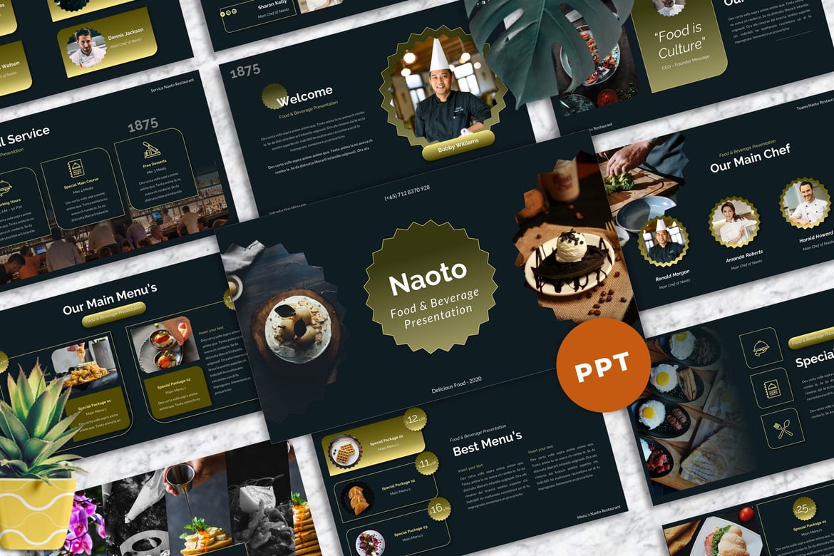 Template Presentasi PPT Naoto untuk Makanan & Minuman yang Menarik