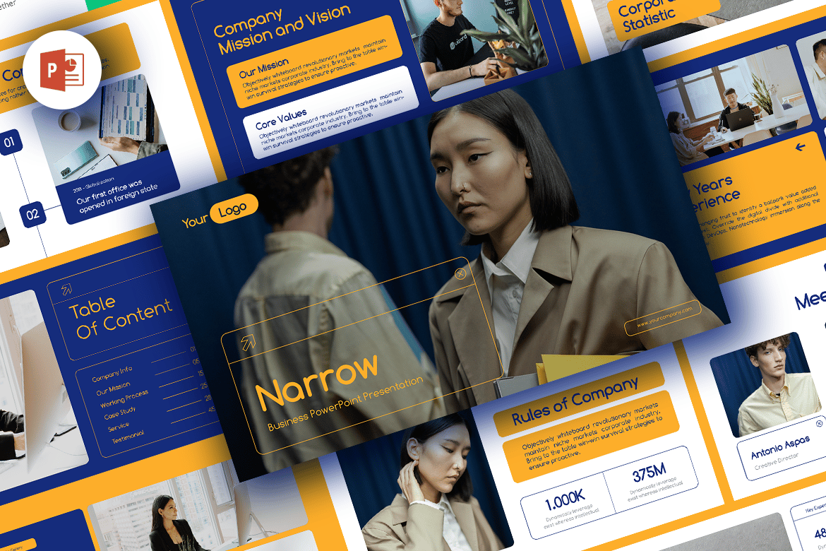 Template PowerPoint Presentasi Bisnis NARROW yang Modern dan Profesional