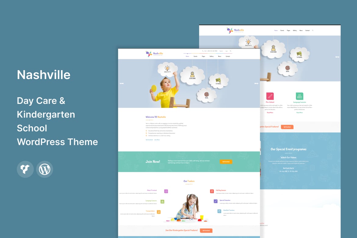 Nashville - Tema WordPress Ramah Anak untuk Day Care dan Kindergarten