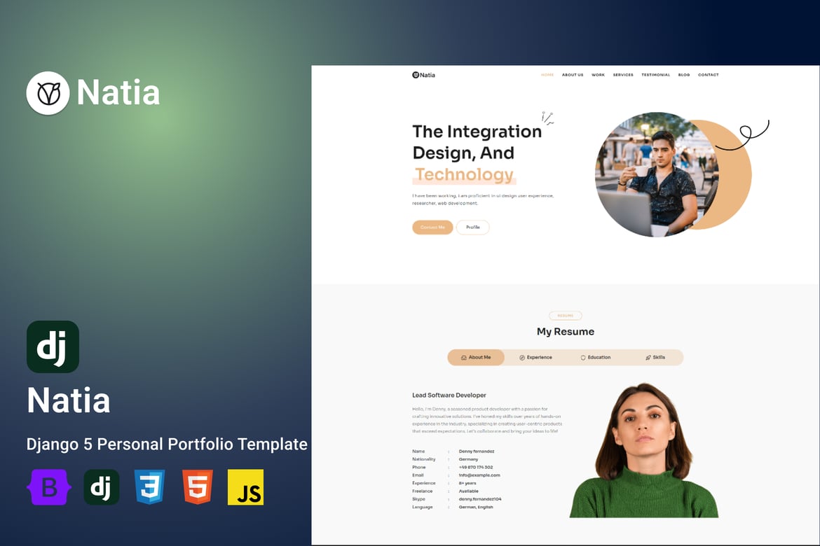 Natia - Template Website Portofolio Pribadi Django 5 yang Modern