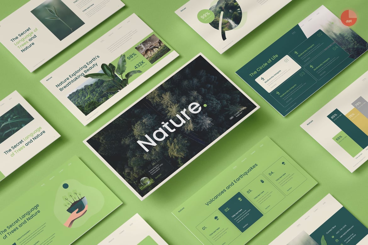 Template Presentasi PowerPoint Ekosistem Alam yang Menarik