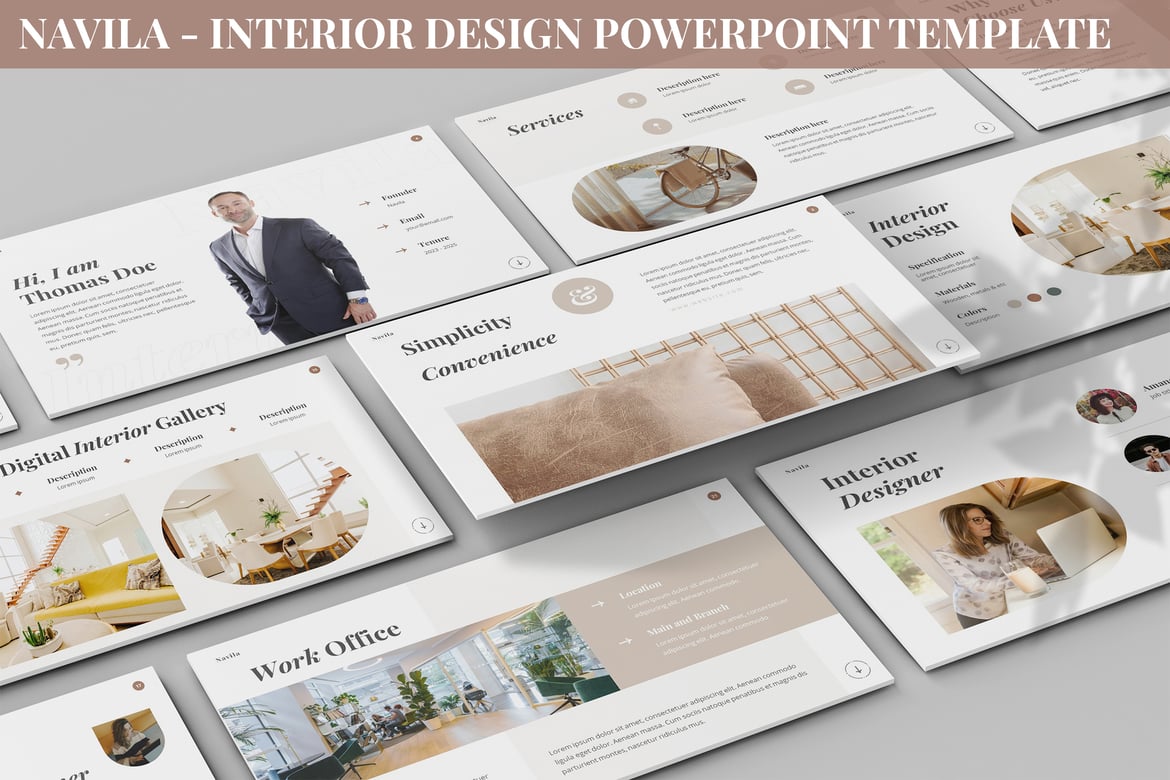 Template PowerPoint Desain Interior Navila yang Menawan