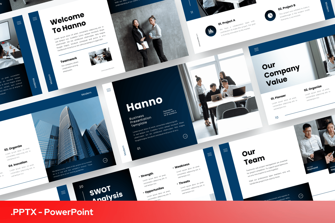 Template Presentasi PowerPoint Bisnis Navy yang Menarik