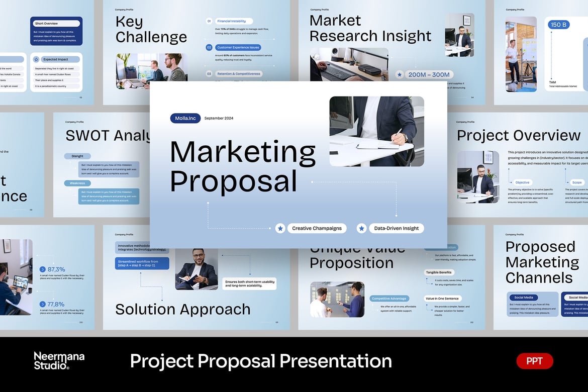 Template Presentasi Proposal Proyek Gradien Navy yang Menarik
