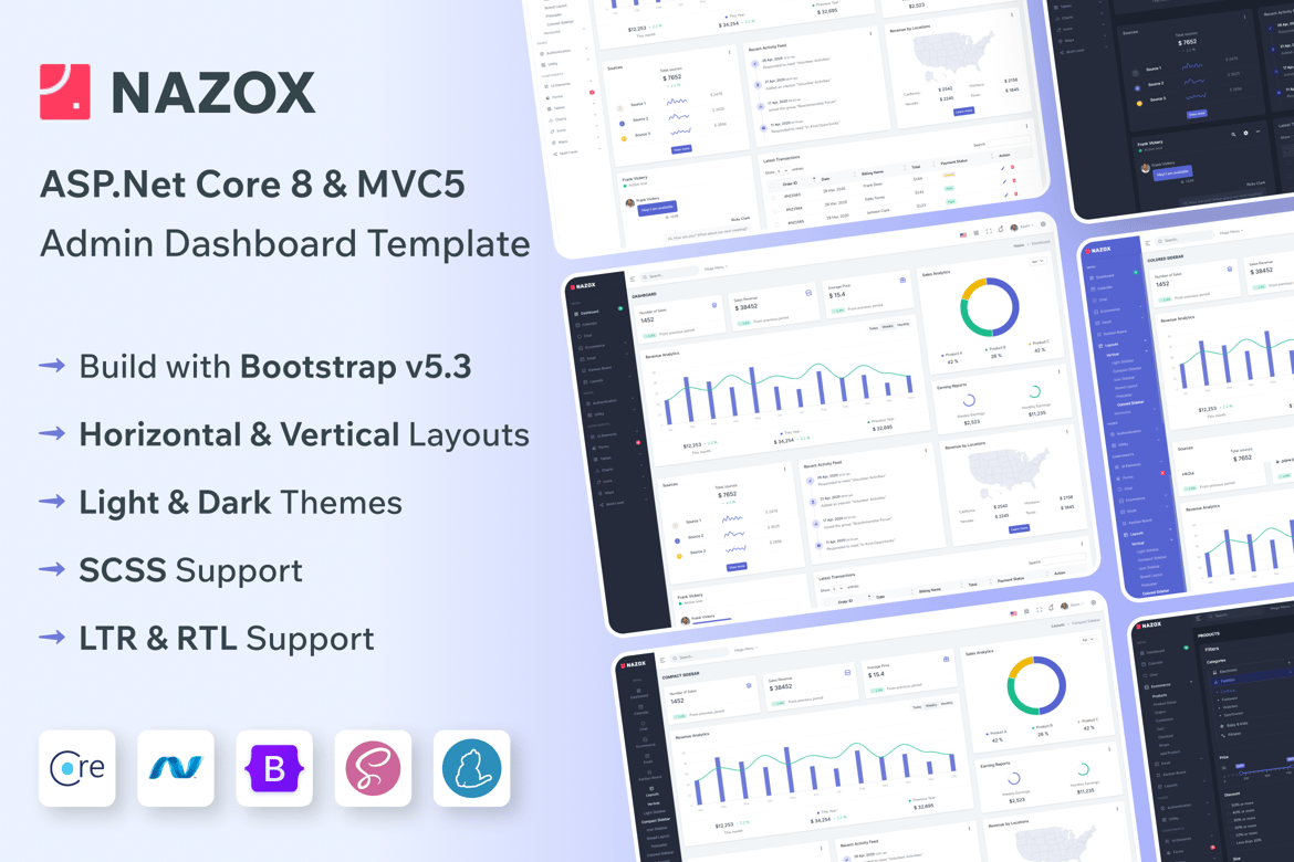 Nazox – Template Dashboard ASP.NET Core 8 & MVC 5 yang Responsif dan Modern