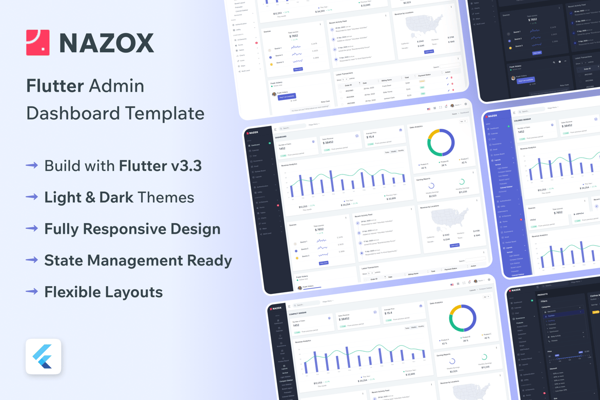 Nazox - Template Web Admin Flutter Serbaguna yang Modern