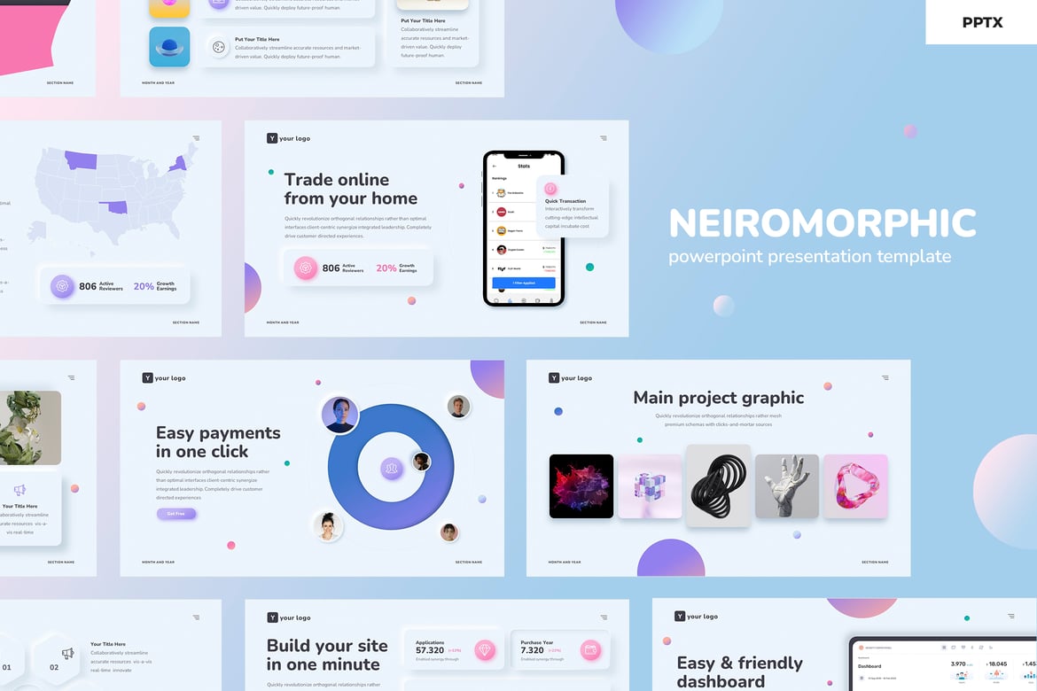 Template Presentasi PowerPoint Neiromorphism yang Modern dan Menarik
