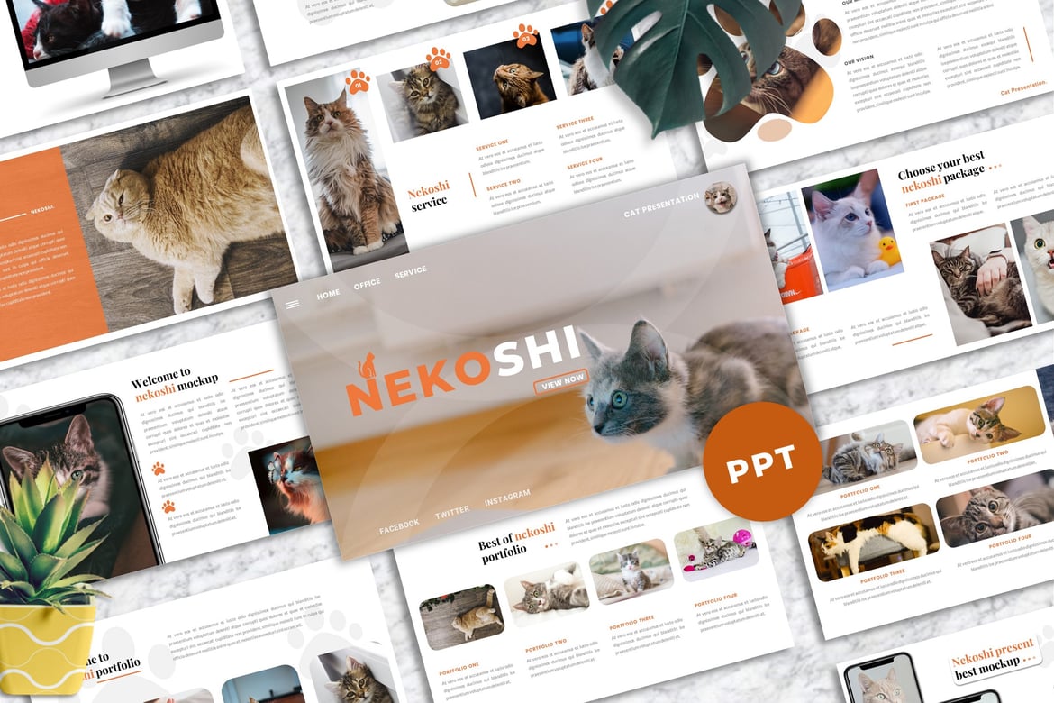 Template Presentasi PowerPoint Nekoshi untuk Bisnis Pet