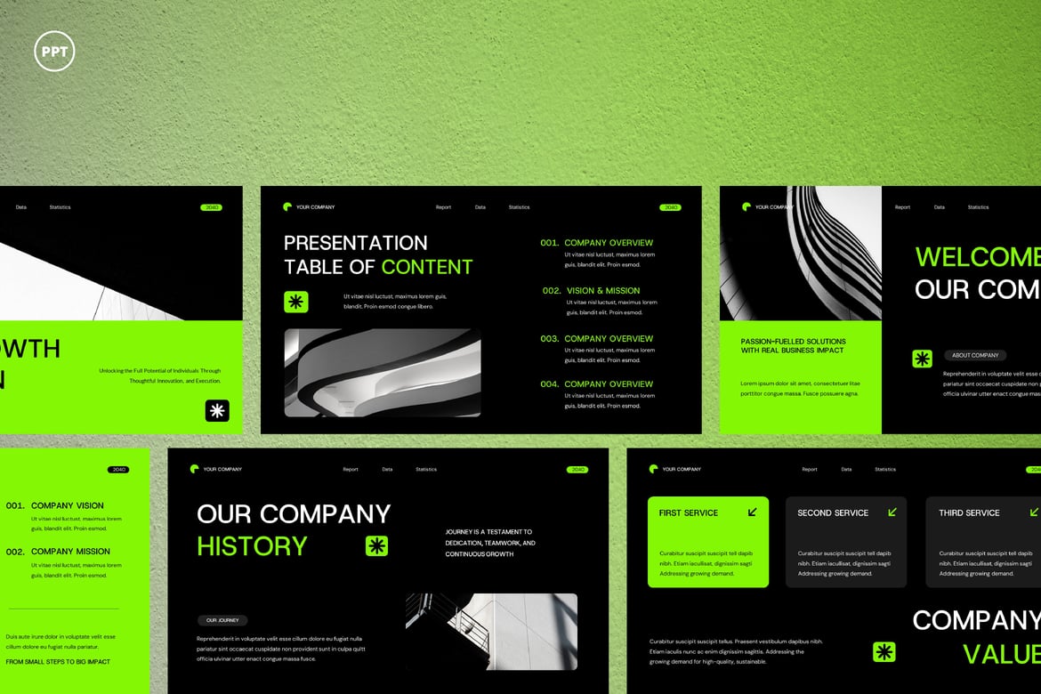 Template Powerpoint Neon Korporat yang Menarik - Deck 01